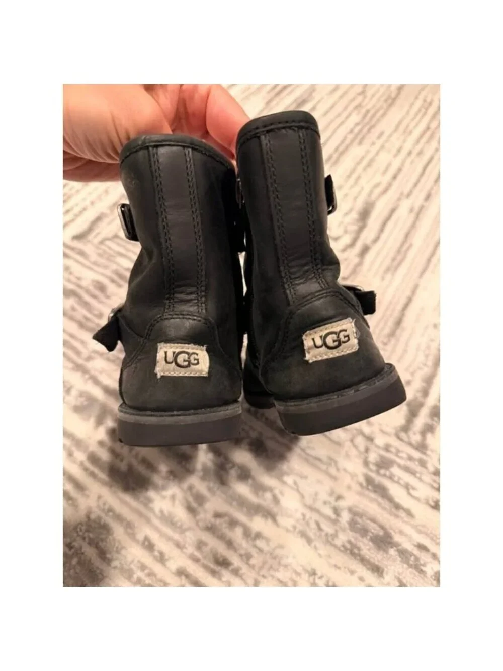 UGG Toddler Girls Size 9 Harwell Buckled 1100183T Leather Boot Black